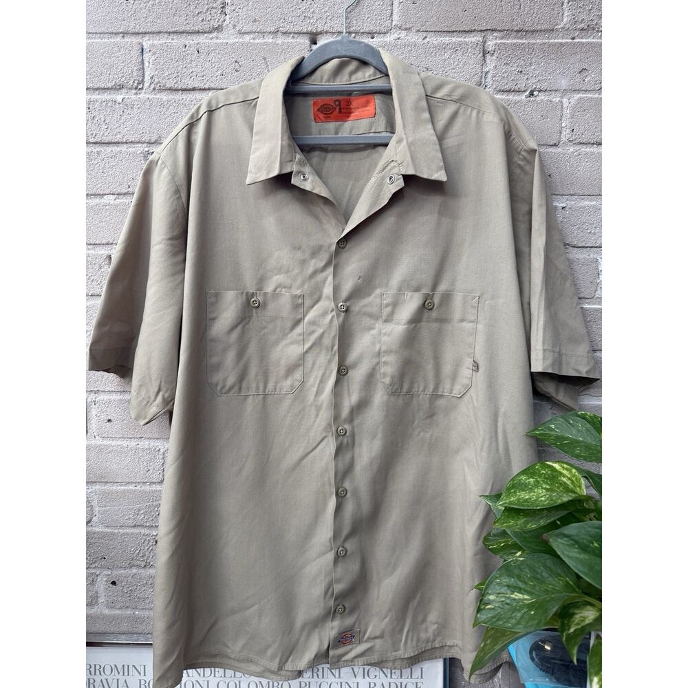 Vintage 90s Y2K Dickies XXL Mechanic Skater Khaki Button Down Shirt Cotton Blend